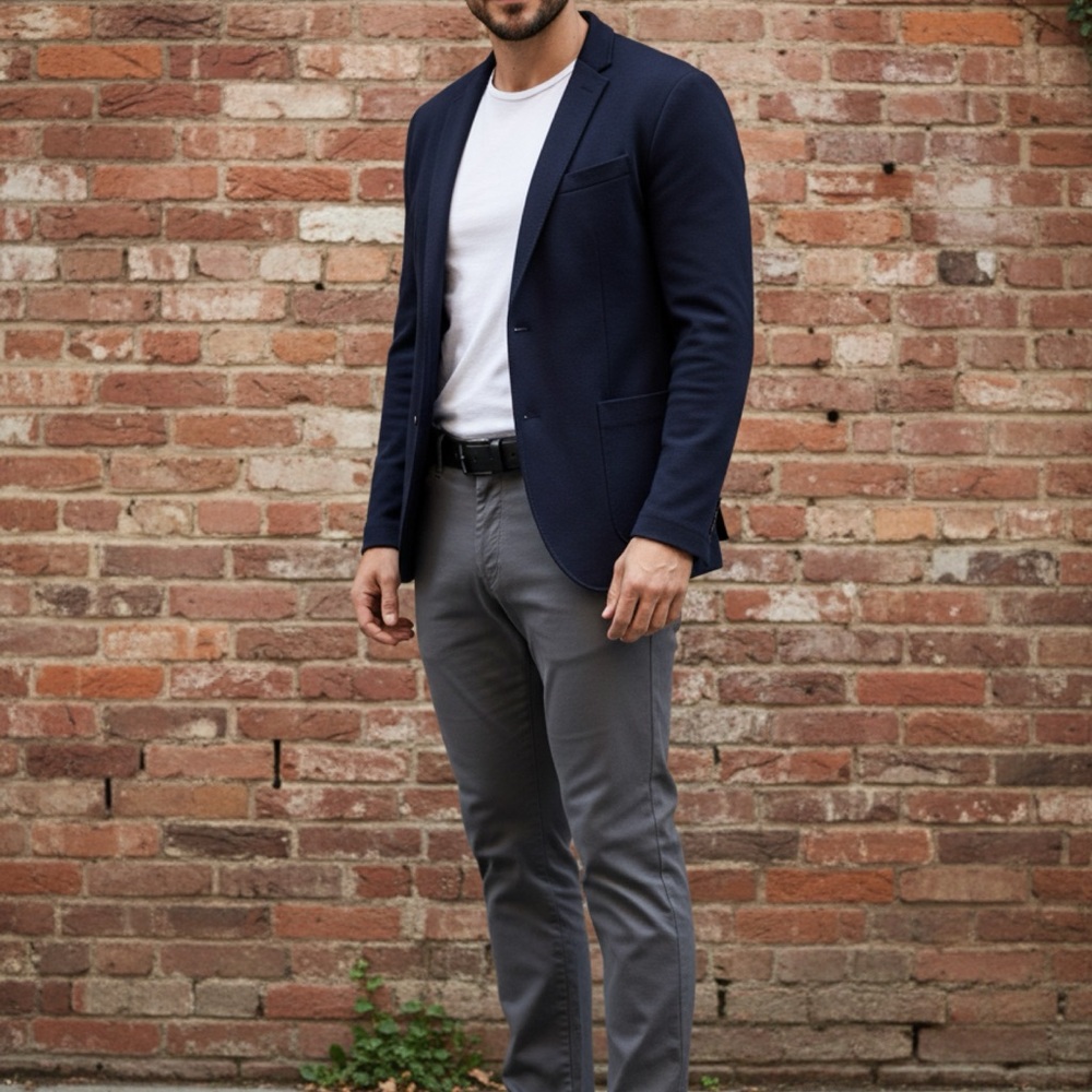 #313:Public Rec Gray Pant, ankle taper w/zip; faux fly; slight stain@ front
